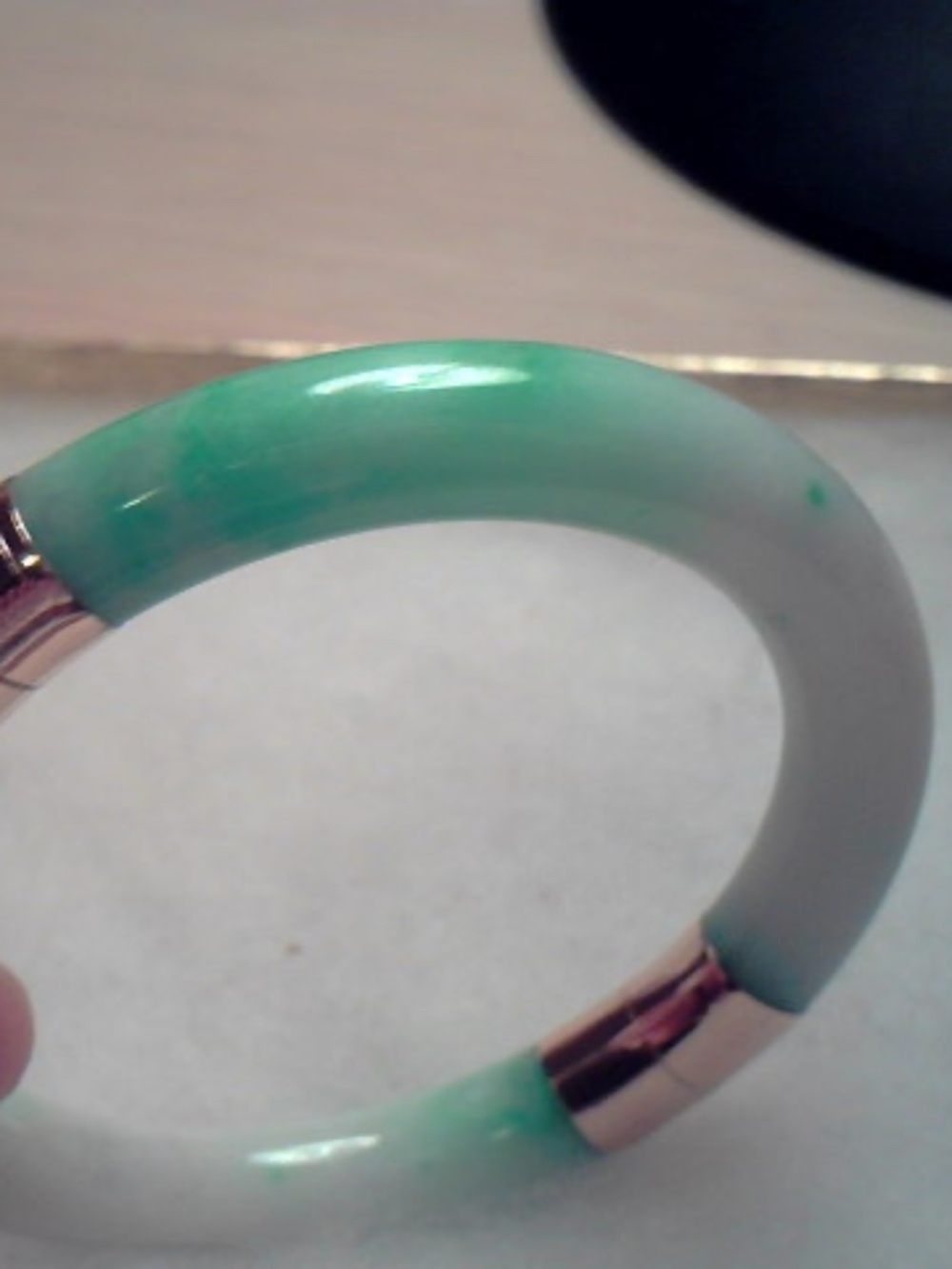 Grade A, Untreated Genuine light green Jadeite Bangle, 14k YG